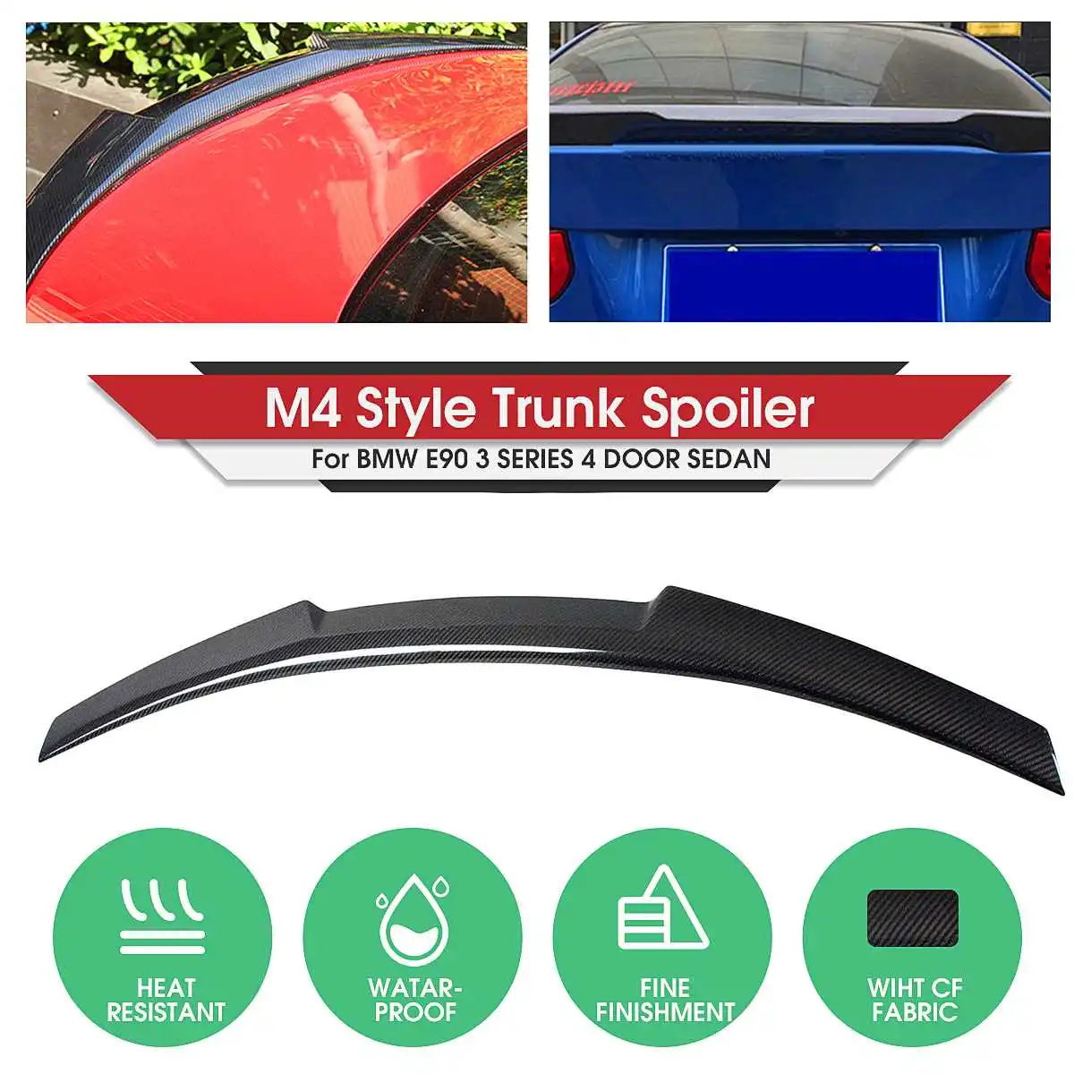 

Carbon Rear Trunk Lid Spoiler Wing Lip Spoiler Wing-M4 Style Rear for BMWE90 3 Series 4 Door Sedan 2006-2011 M3 2008-2012