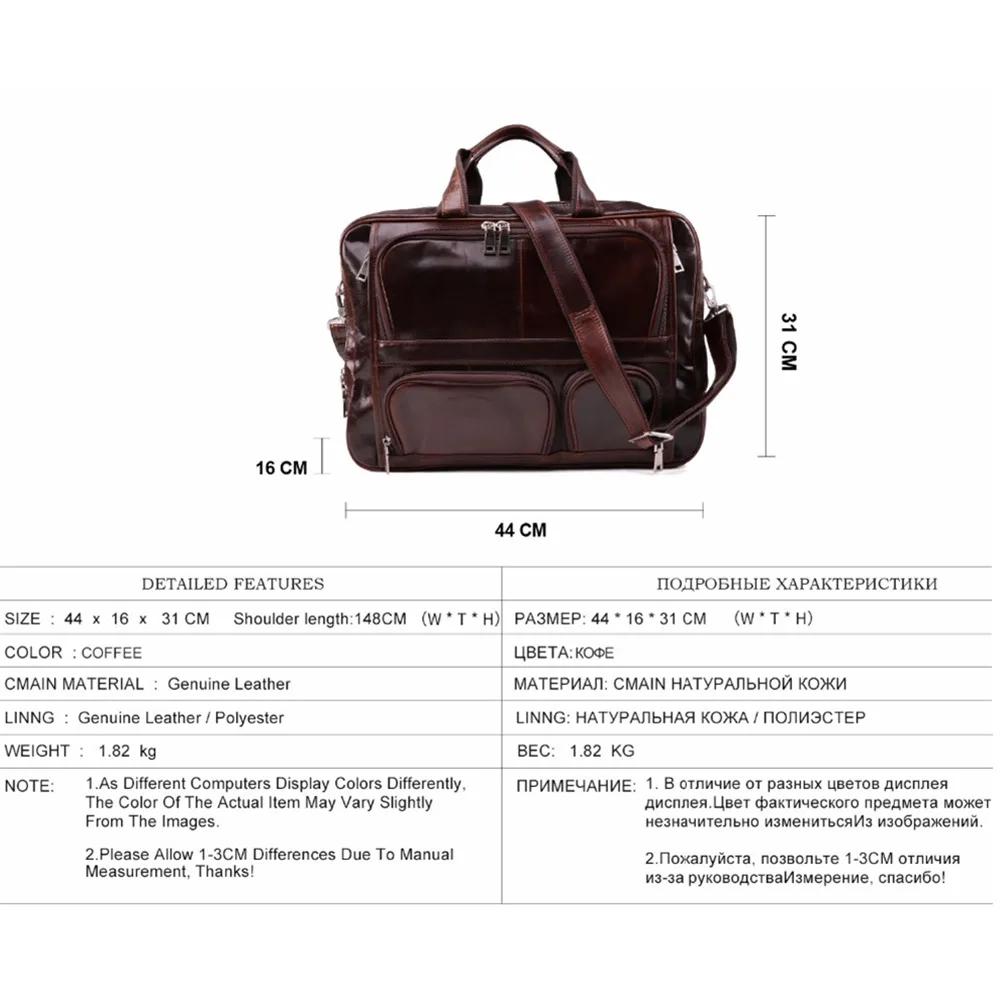 Classic Men's Briefcase Bags Tote Business Men Bags Travel Laptop Bag For Male Files 100% Genuine Leather Briefcases Office Work