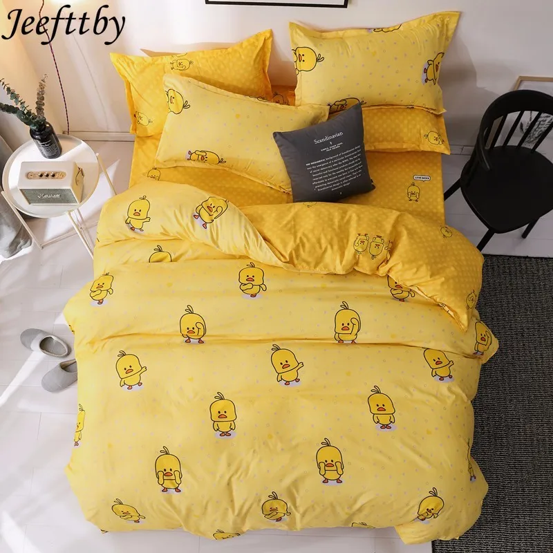

Home Textile Little Yellow Duck Bedding Set 3/4pcs Queen Full King Size Duvet Cover Child Adult Pillowcase Flat Sheet Bedclothes