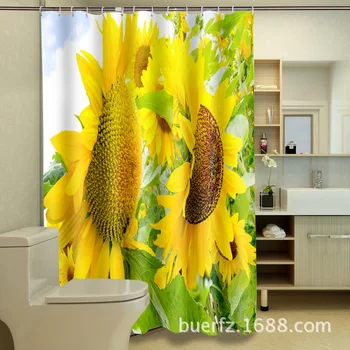 

Creative Sunflower 3D printing waterproof shower curtain unique shower curtains for bathroom free shipping