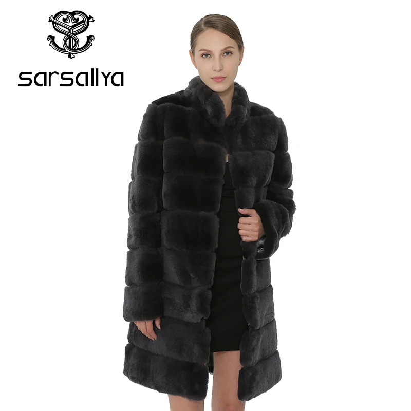 

SARSALLYA Rex Rabbit Fur Women Coat Detachable Overcoat Jacket Warm Winter Women Clothing Natural Fur Female Coat Jacket