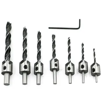 

HLZS-7pcs Countersink Drill Bits Set Screw Woodworking Chamfer Tool carpenter reamer core drill 3-10mm