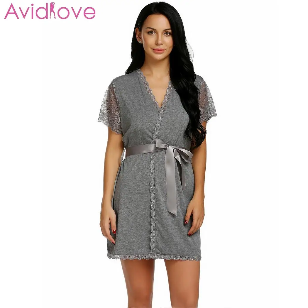 Женский Атласный халат Avidlove кружевной хлопковый ночной большого размера на