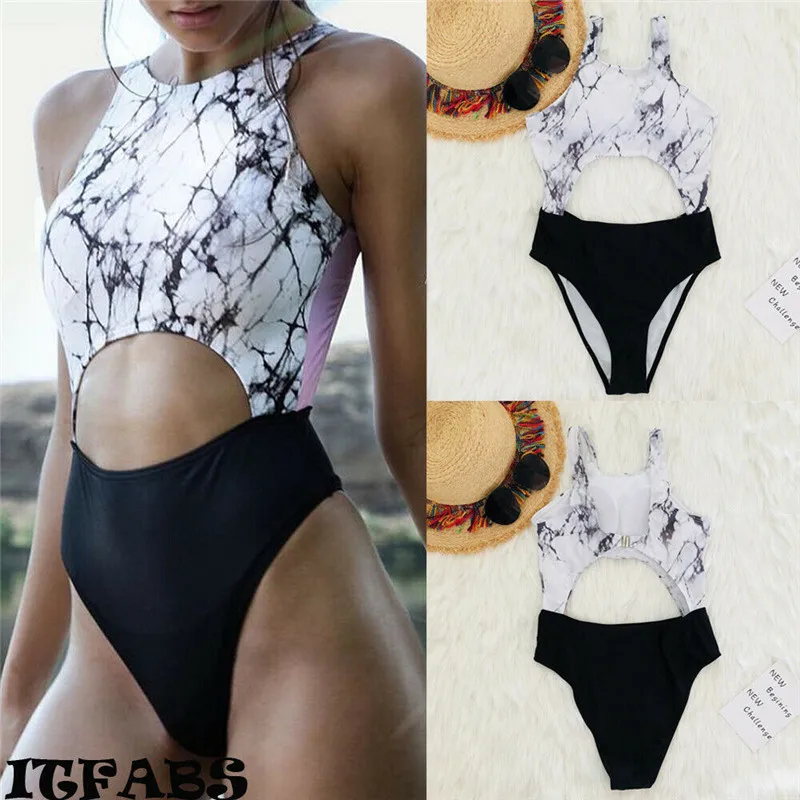 

Fashion Casual Slim Print Women Summer Marble Printed Swimsuit One-Piece Swimwear Bikini Set Summer Clothes For Girls