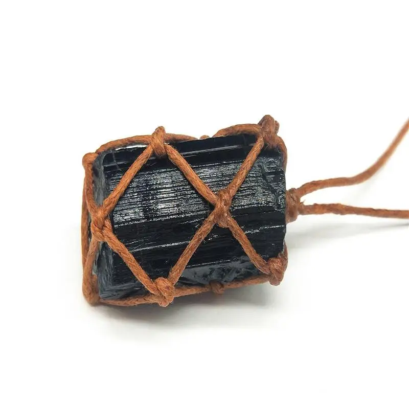 Natural Black Tourmaline Stone Pendant Crystal Hand-Woven Jet Stone Ore Radiation Protection Ornament Decoration Natural Black Tourmaline Stone Pendant Crystal Hand-Woven Jet Stone Ore Radiation Protection Ornament Decoration