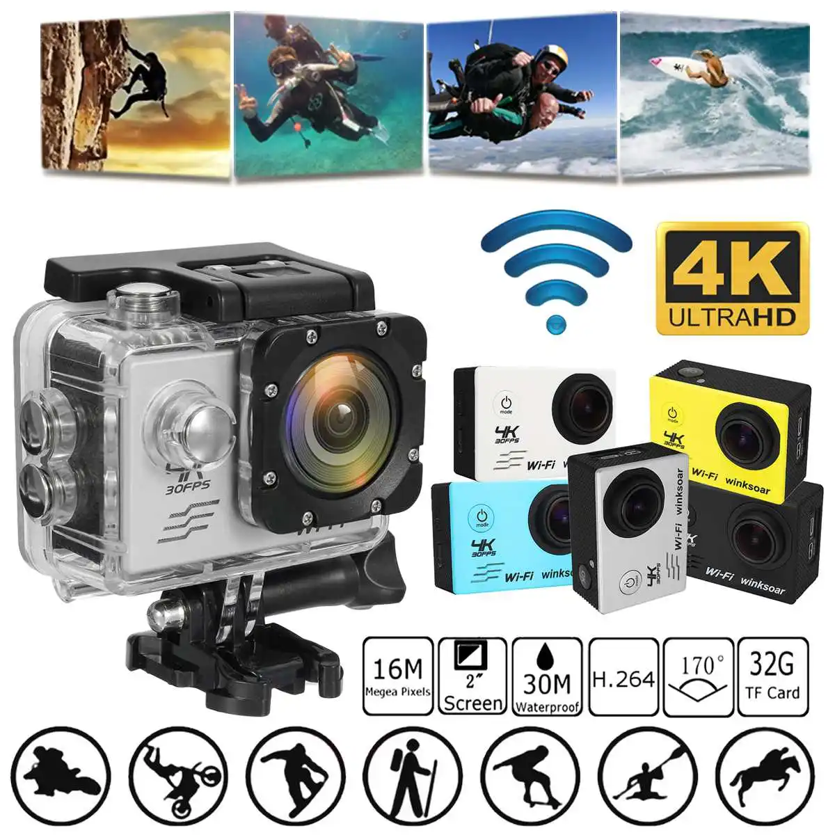 

SJ8000 2.0 Inch Ultra HD 4K 1080P Wifi Sport Action Camera DV 170 Degree Wide Angle Lens 30M Waterproof Camcorder with Remote