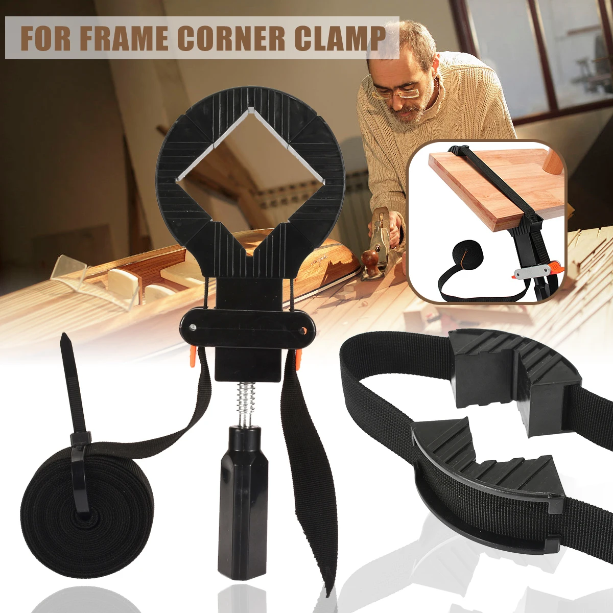 

Multifunction Strap Clamp 4 Jaws Quick Adjustable Band Corners Clamp Polygonal Clip for Woodworking Picture Art Craft Decor