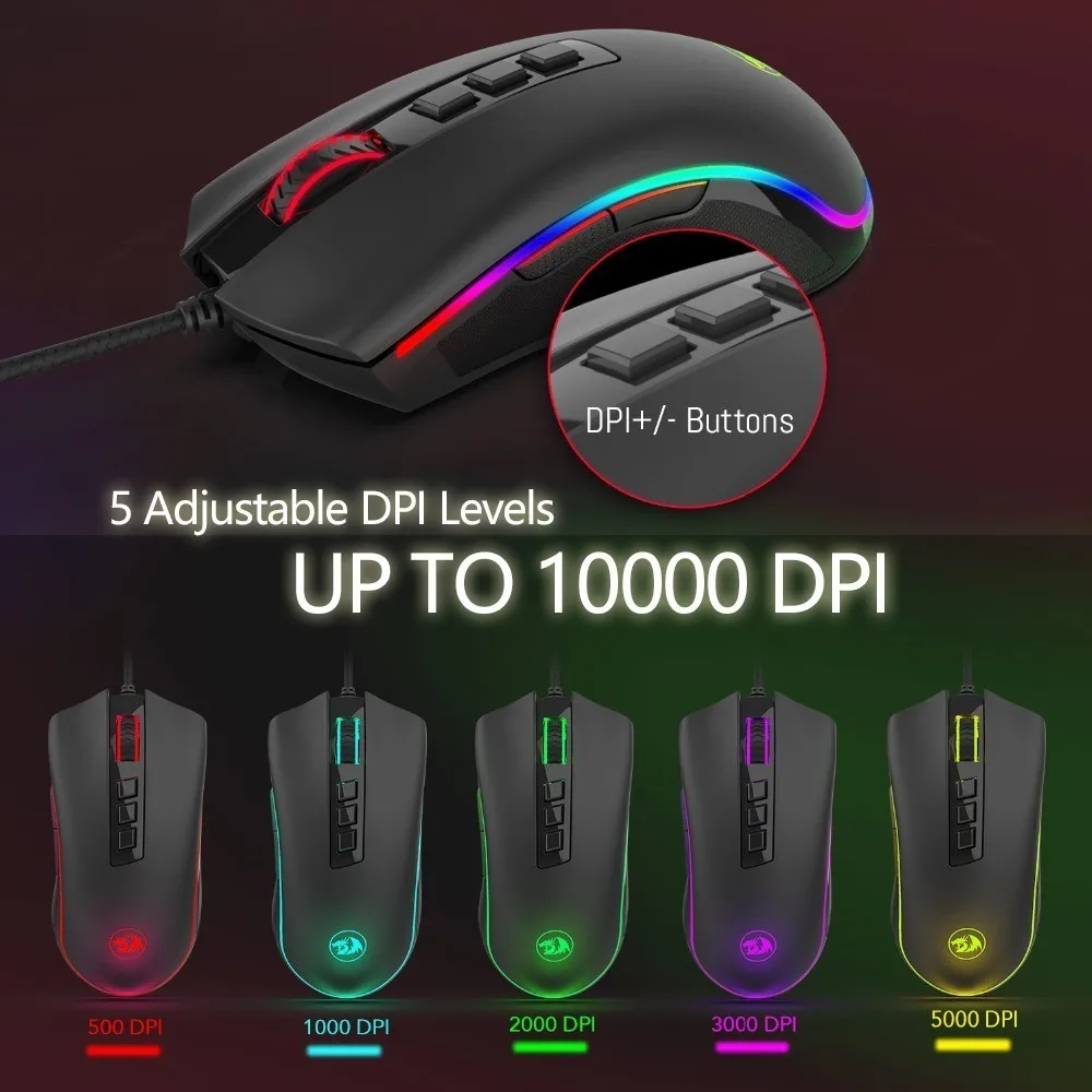 Redragon M711 COBRA Chroma Wired Gaming Mouse with 16.8 Million RGB Color Backlit 10 000 DPI 7 Programmable Buttons Optical LED|wired gaming