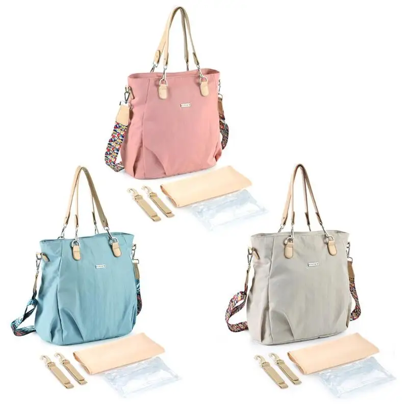 

Fashion Solid Print Waterproof Large Capacity Zipper Mummy Tote Bag Diaper Bag Shoulder Maternity Handbag With a Diaper Pad