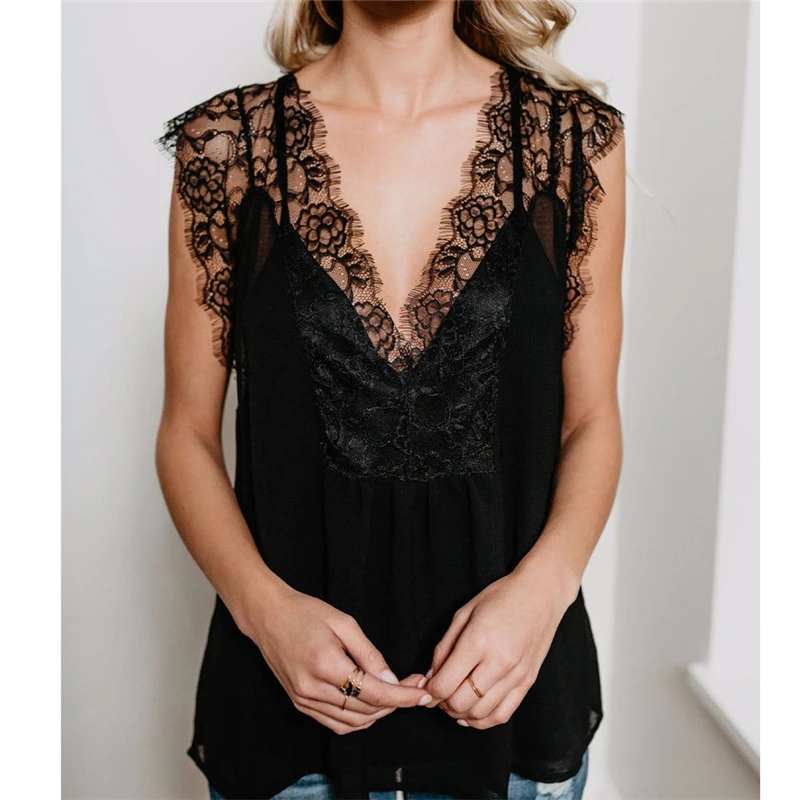 

Women Simple Lace camis vest Top women Sleeveless solid sexy Blouse Vest Tank Tops Camisole