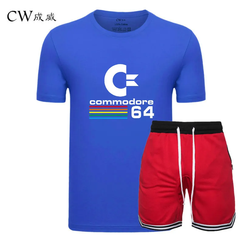

2019 New Commodore 64 Men's Sets T Shirts+shorts Two Pieces Sets Casual Tracksuit Male Casual Tshirt Gyms Fitness shorts Men
