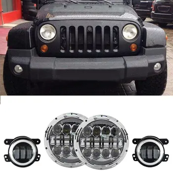 

2PCS 7 inch 80W Round LED Headlights +2PCS 4Inch Round Led Fog Lights 30W 6000K White Halo Ring DRL Off Road Fog Lamps For Jeep