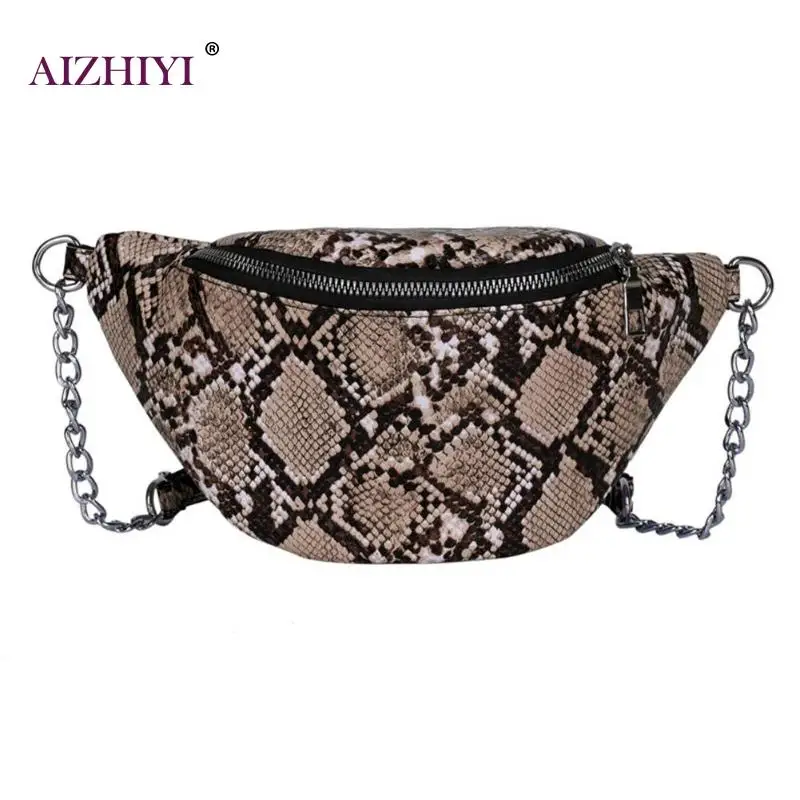 

2019 Girls Fashion Snake Print Shoulder Handbags Waist Chain Women PU Leather Small Casual Crossbody Bags