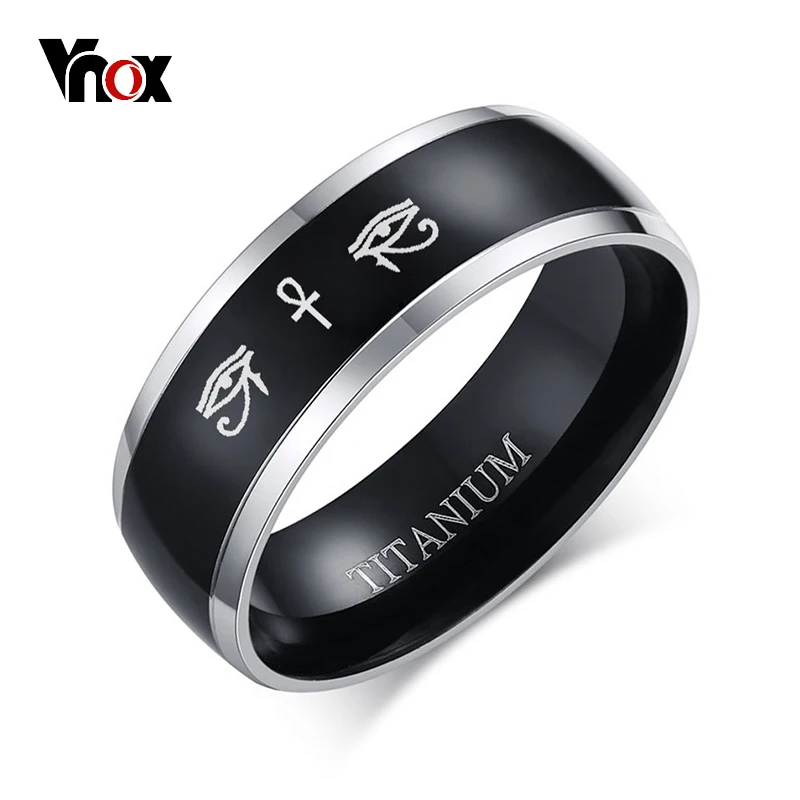 

Vnox Anka Cross Horus Eyes Black Ring for Men Titanium Casual Male Accessories Faith Amulet Jewelry