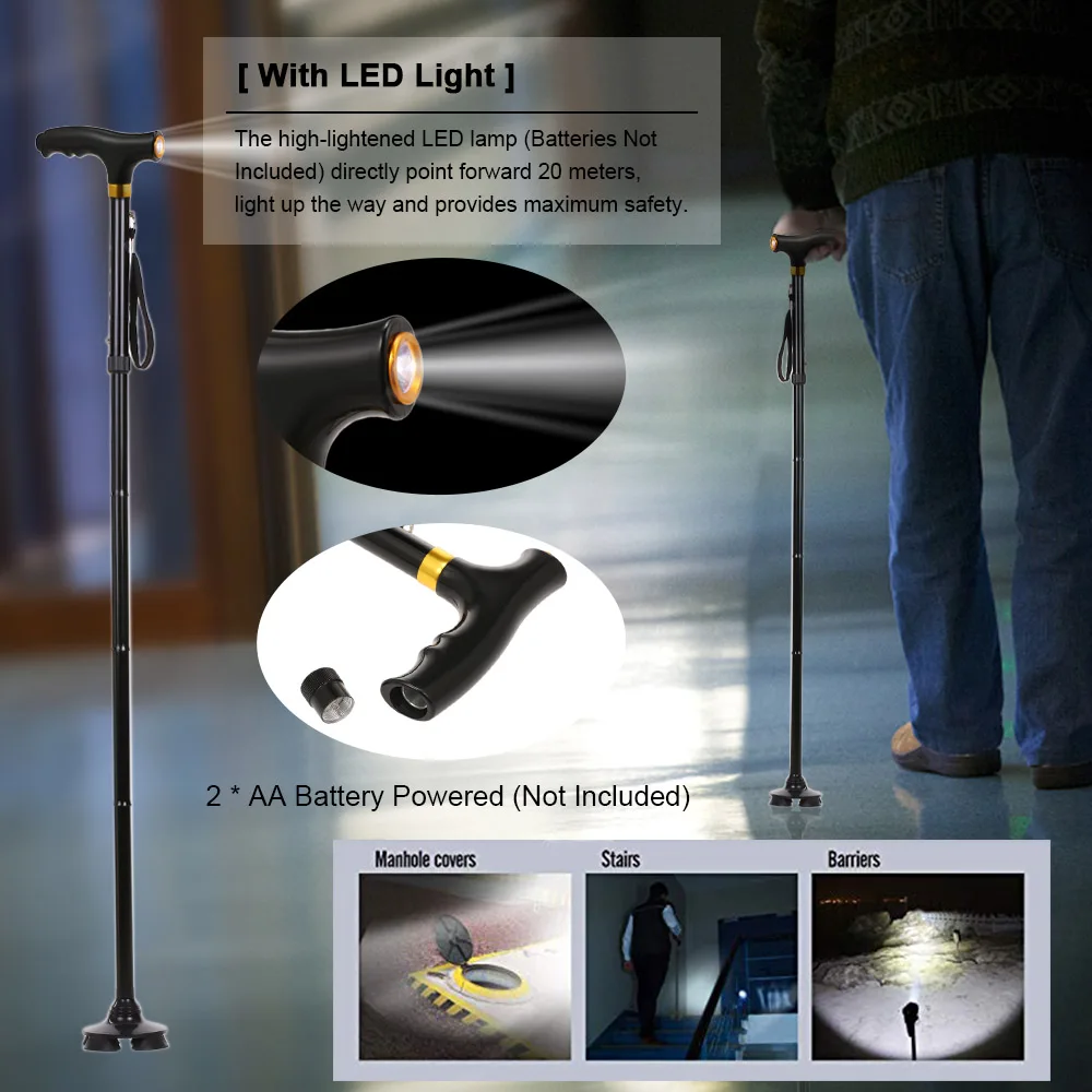 

Adjustable Folding Canes Walking Sticks With LED Light Mobility Aids Cane For Arthritis Seniors Disabled Elderly Travel Home Use