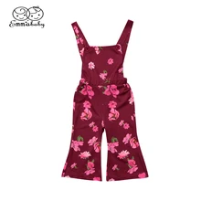 Emmaaby/повседневные летние комбинезоны для маленьких девочек; расклешенные штаны с цветочным принтом; комбинезон одежды снаряжение