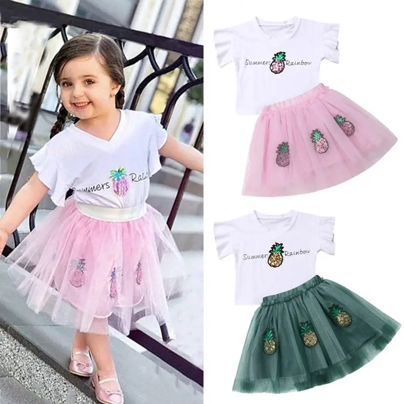 Kids Toddler Baby Girl Shirt Tops+Tutu Skirt Party Princess Dress Outfit 2PCS US 