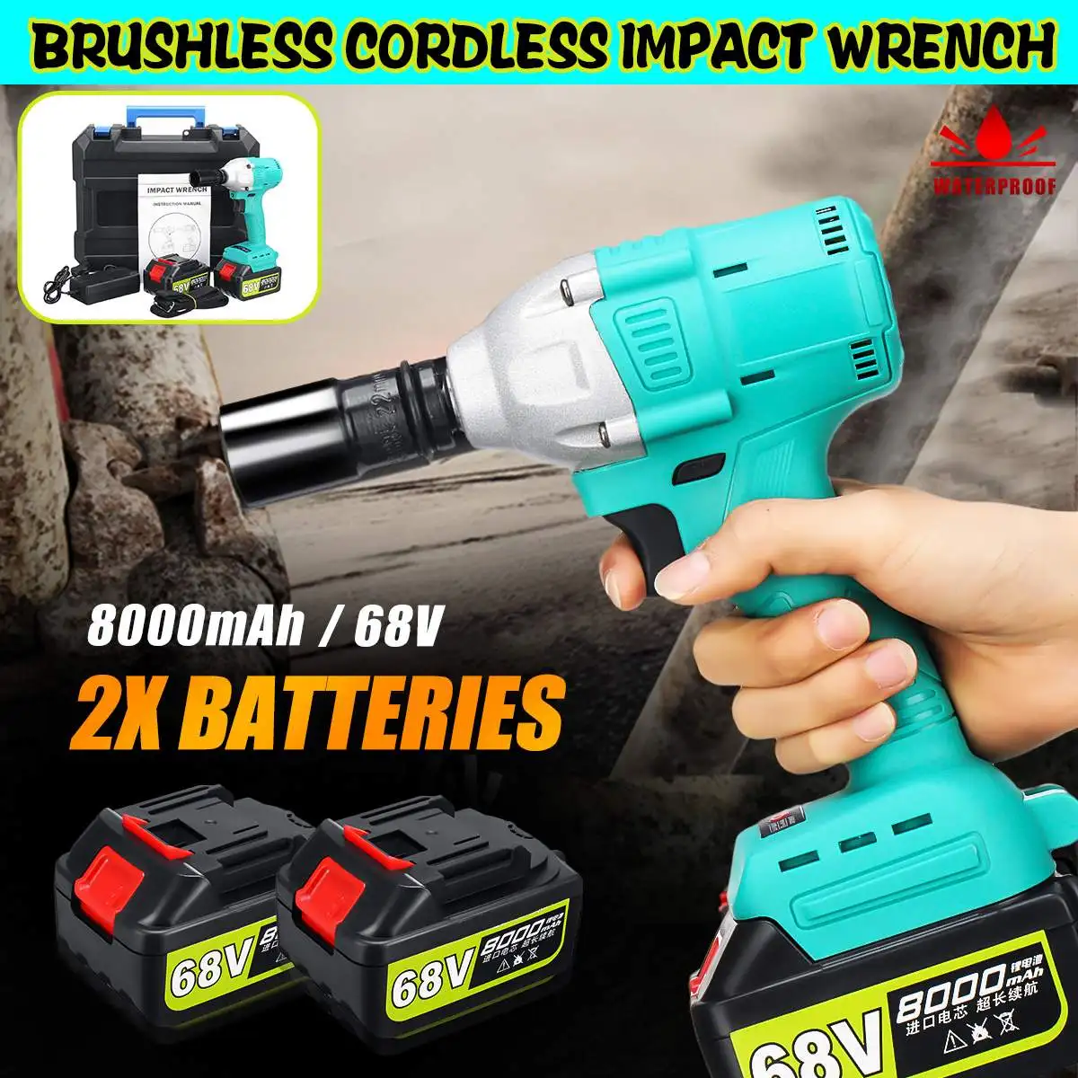 

Brushless/ Cordless Electric Wrench Impact Socket Wrench 68V 8000mAh Li Battery Hand Drill Installation Power Tools