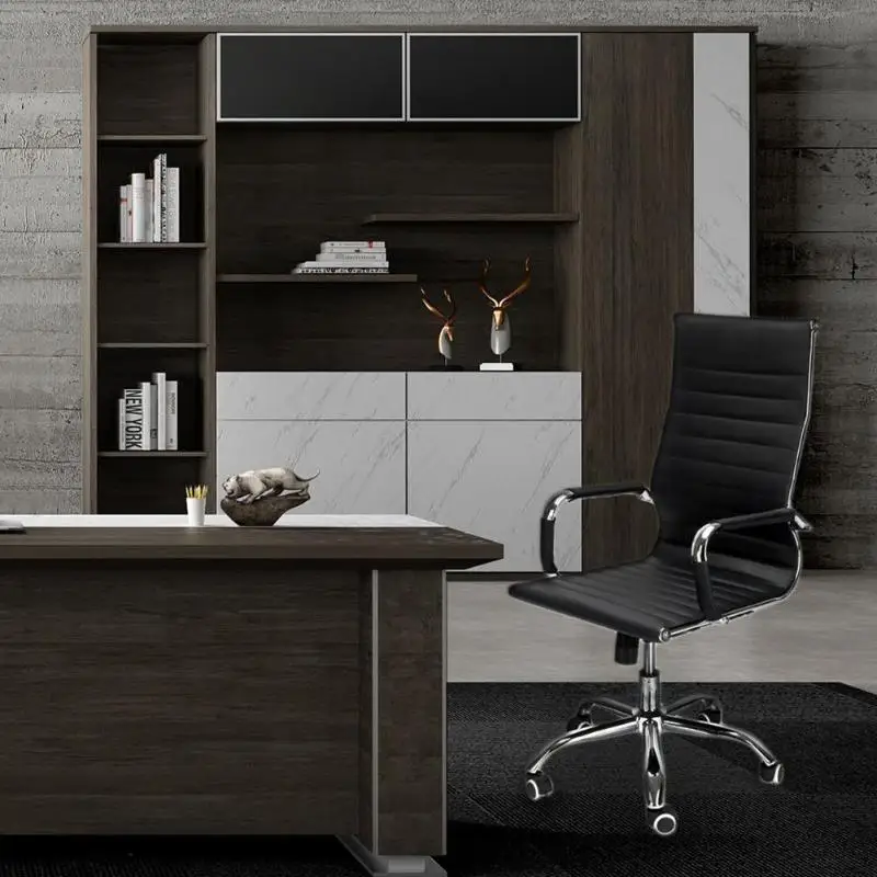 PU Leather High Back Swivel Chair Office Chair Adjustable Height Black