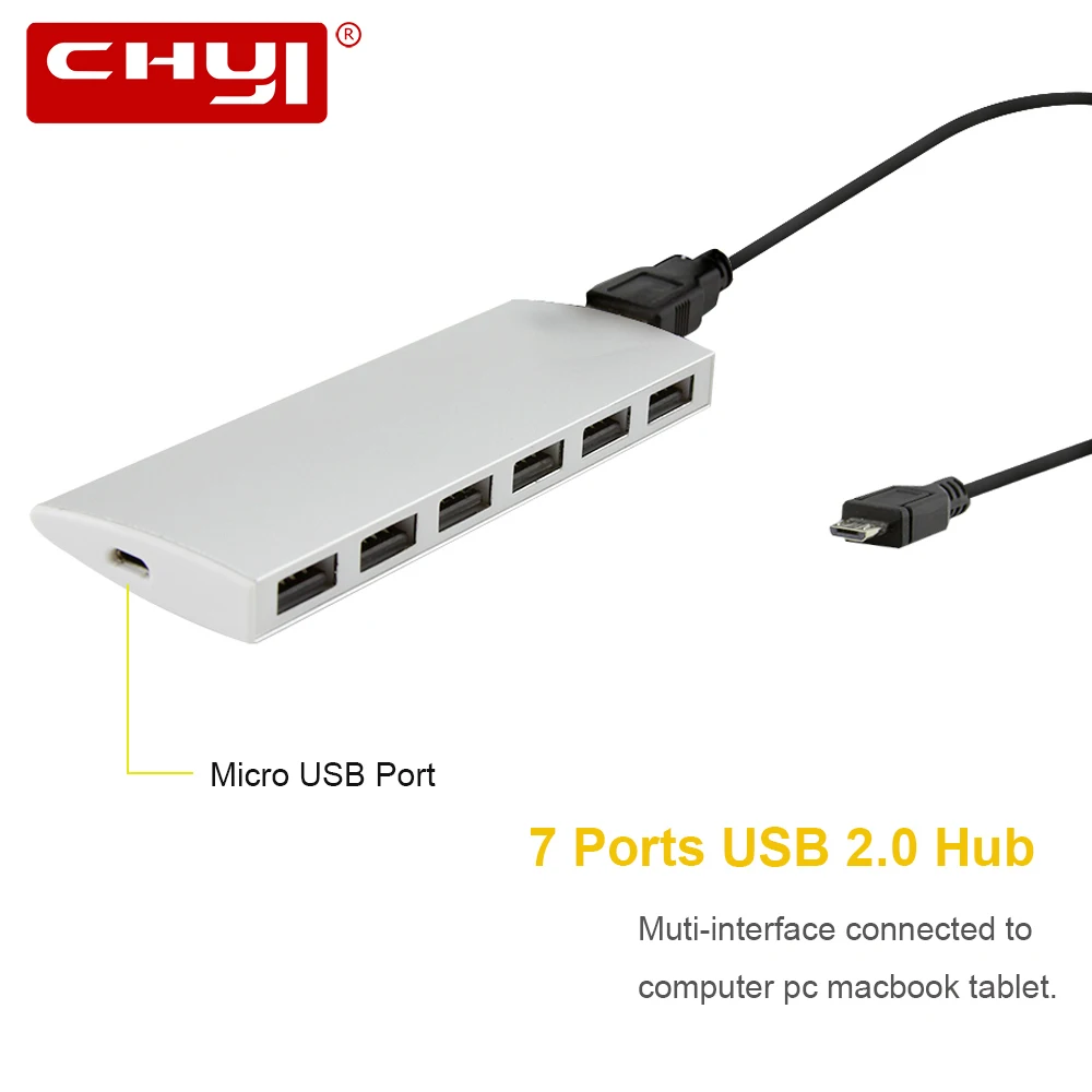 

CHYI Muti-interface 7 Ports USB 2.0 Hub Adapter Splitter with Micro USB Port Hub Connector Aluminum Alloy for MacBook High Speed