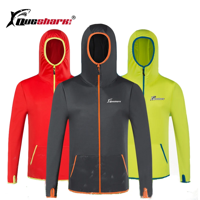 Skup Queshark mężczyźni kurtka wędkarska z kapturem szybkoschnący Anti mosquito z długim rękawem kolarstwo kurtki turystyczne odzież wędkarska wspinaczka Jersey