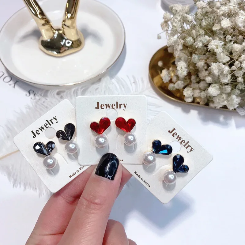 

2019 Hot Heart-shaped Earrings Korean Temperament Simple Pearl Pendant Small Fresh Sweet Cute Fashion Jewelry