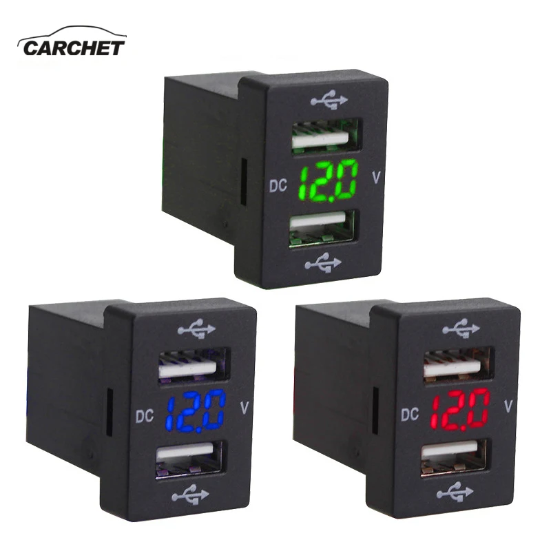 

CARCHET LED Dual USB Port Car Charger Adapter With Voltmeter for Car Motorcycles Boat for Toyota Corolla Levin USB Charger