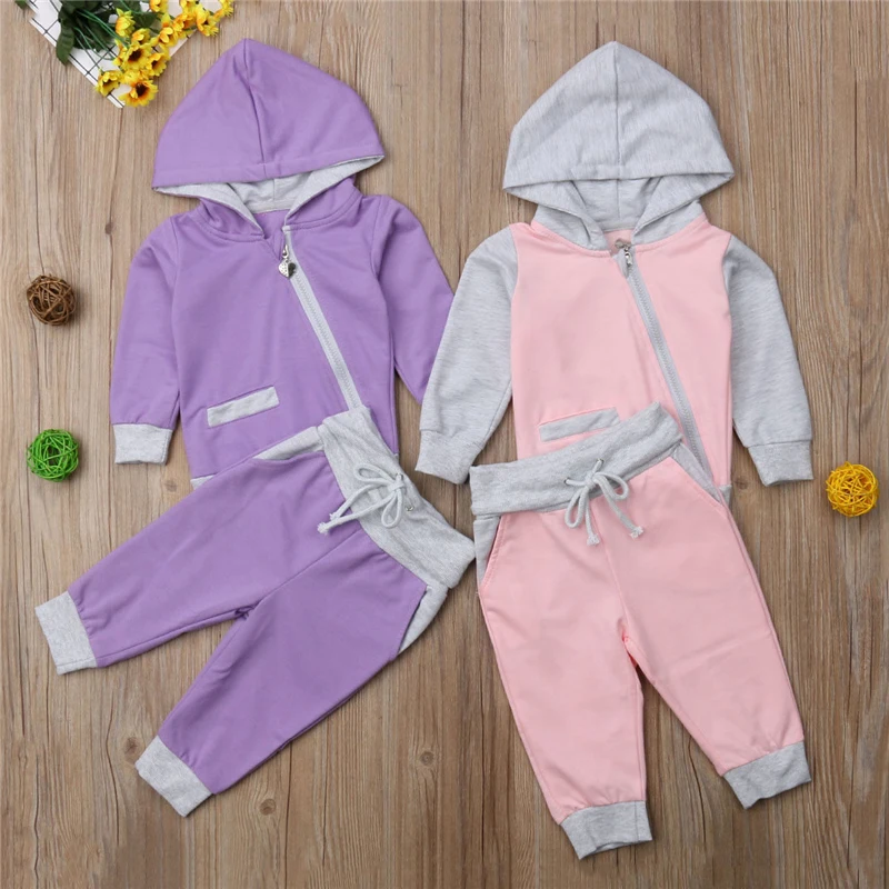 0 2Years Fashion Baby Girl Infant Clothes Hooded Tops Pants Infant