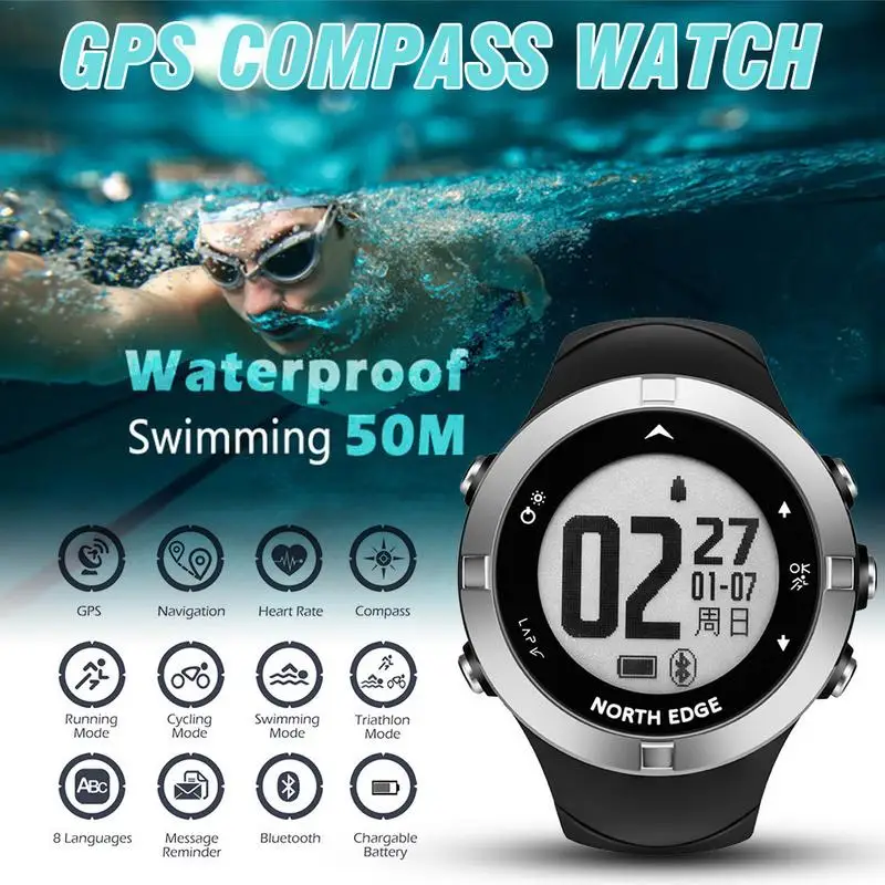 

Bluetooth Intelligent Outdoor Sports Heart Rate GPS Step Counter Multi-Function Watch Iron Three Waterproof Compass Watch