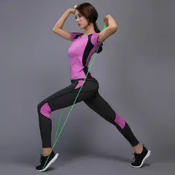 Тренажерный зал Фитнес одежда Для женщин yoga набор теннис рубашка + Леггинсы для йоги спортивные костюм брюки работает плотно для пробежки