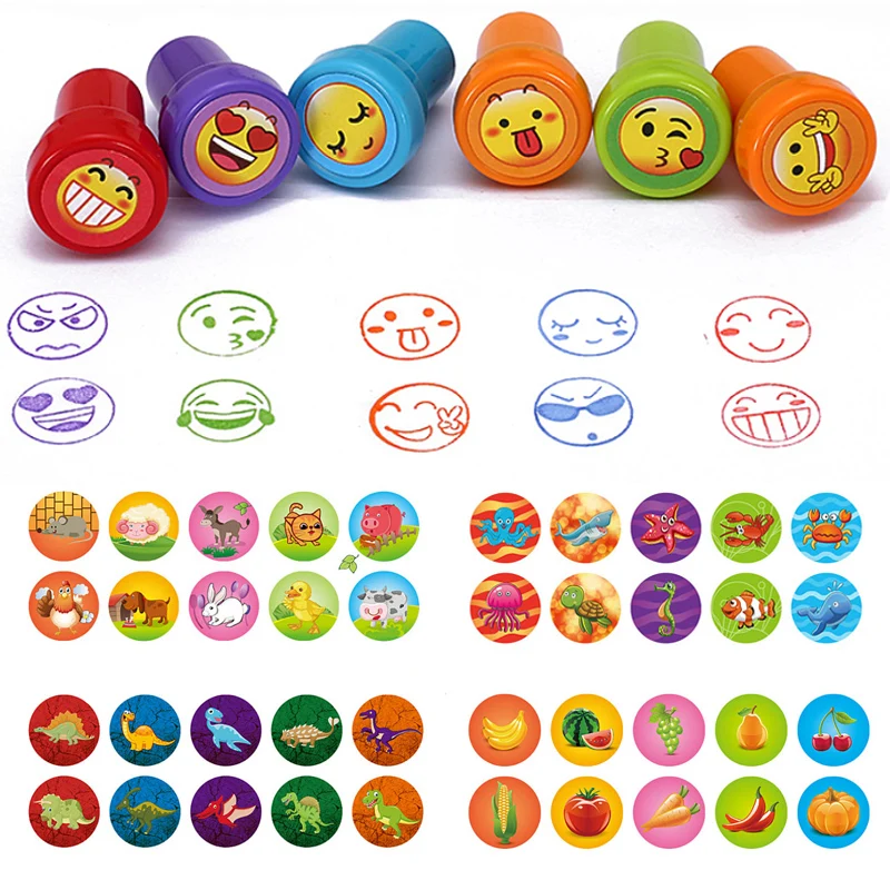 

Hot 10PCS/Set Stamps Scrapbooking Fun Cute Rubber Multicolor Kids Reward Toy DIY Child Cartoon Round Animal Fruit Seal Decor