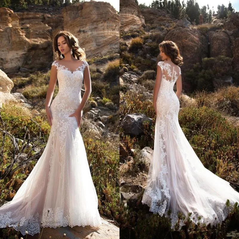 

Eightale Wedding Dresses 2019 Mermaid/trumpet Appliqued Lace O-Neck Custom Made Train Illusion Bridal Gown Dress White