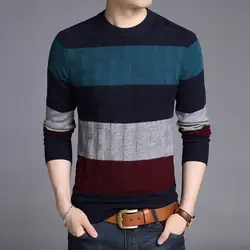 Шерстяной свитер для мужчин 2019 осень зима Модные в стиле пэчворк, зауженные кашемировый пуловер человек повседневная блузка одежда