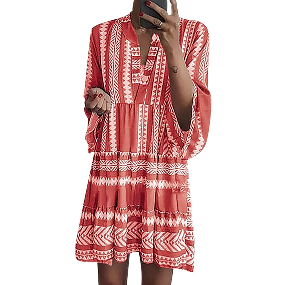 

Dress Women Plus Size 5XL Vintage Bohemian Print V-Neck 2019 Summer Beach Loose Boho Dress Formal Elegant Modis vestidos New D25