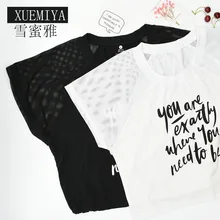 Код будет легко буквы движения T жалость Йога Бег круглый вырез вентиляция Бодибилдинг Fivepence рукав женское платье Топ Одежда