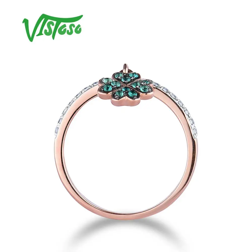 VISTOSO чистый 9K розовое золото лаборатория создала изумрудно & WhiteSapphire клевер