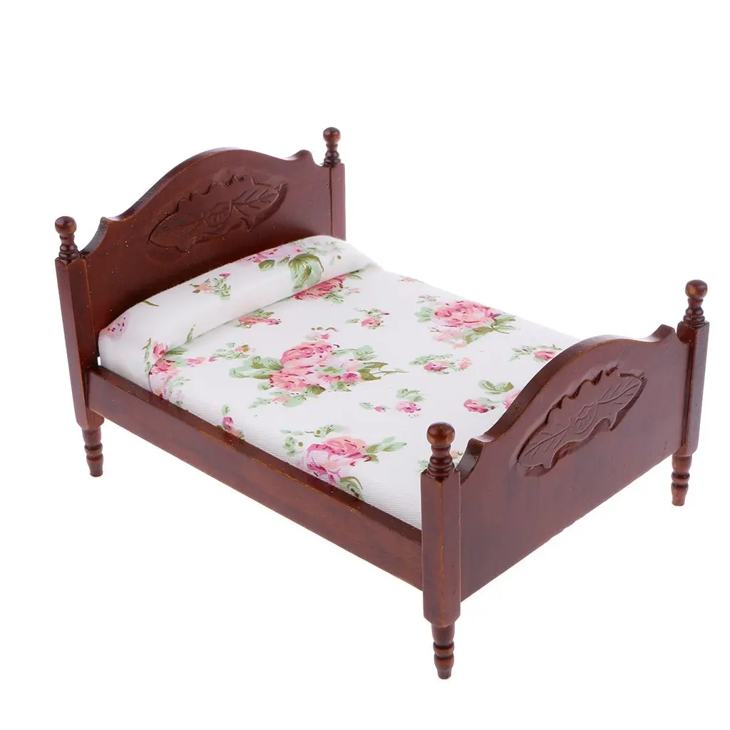  1:12 Scale Dollhouse Bedroom Furniture Wooden Bed Stool Bedside Table Rocking Chair Miniature Doll 