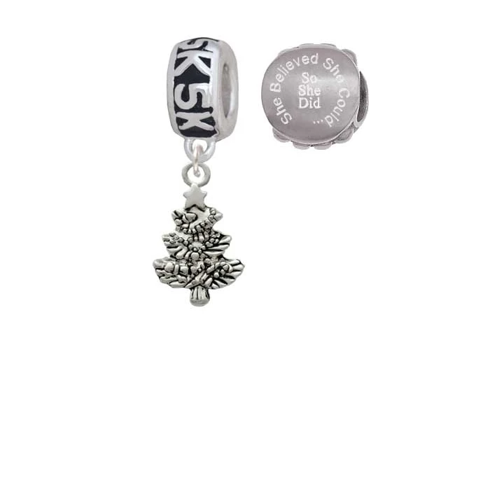 Antiqued Christmas Tree 5K Run She Believed Could Charm Beads (Set of 2) |
