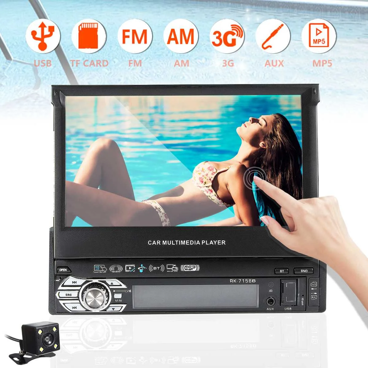 

7" bluetooth Car Stereo MP3 MP5 car Player FM Radio for Touch Screen central multimedia support AM/FM with camera