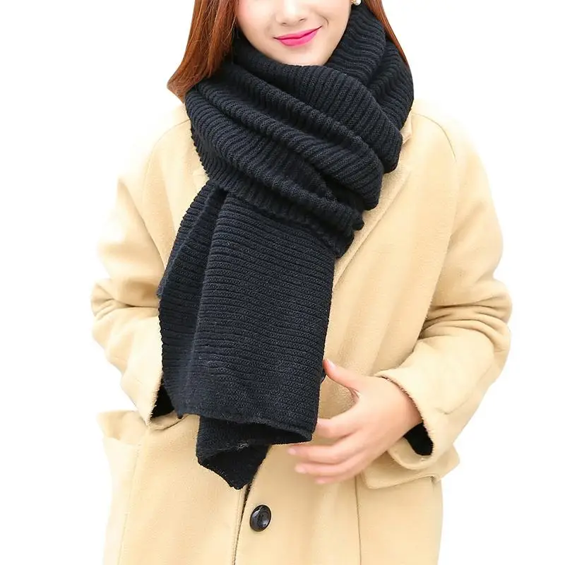 

MISS M Women Winter Autumn Warm Scarf Solid Color Knitting Woolen Scarf Ladies Fashion Casual Knitted Scarf Black Female