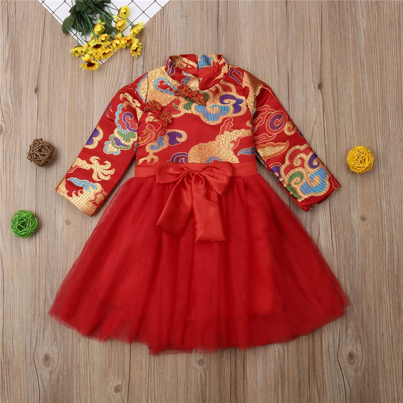 

NEW Girl Dress Princess Costume Kid's Party Tulle Dresses Clothes Chinese Qipao Chinese New Year Costume