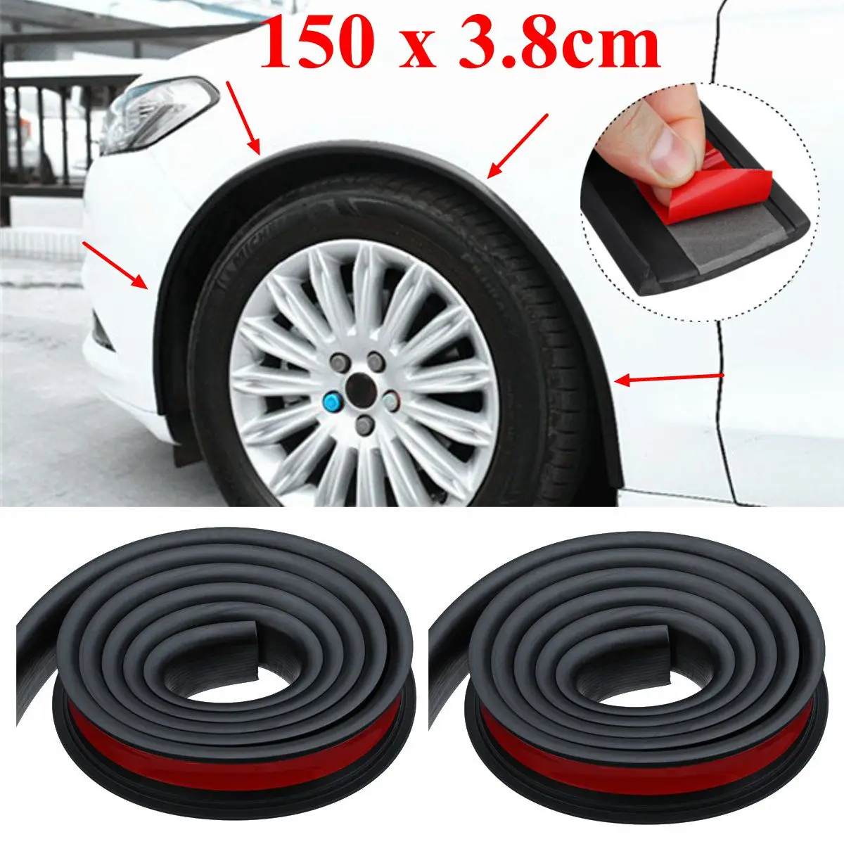 Pair 1.5Mx3.8CM Rubber Car Anti collision Mudguard Trim Wheel Arch