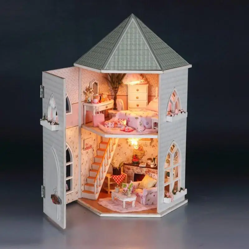 

DIY Wooden Miniature Doll Houses Handmade Assembly Furniture Kit Box Puzzle Assemble Sweet Word Dollhouse Toys Christmas Gift