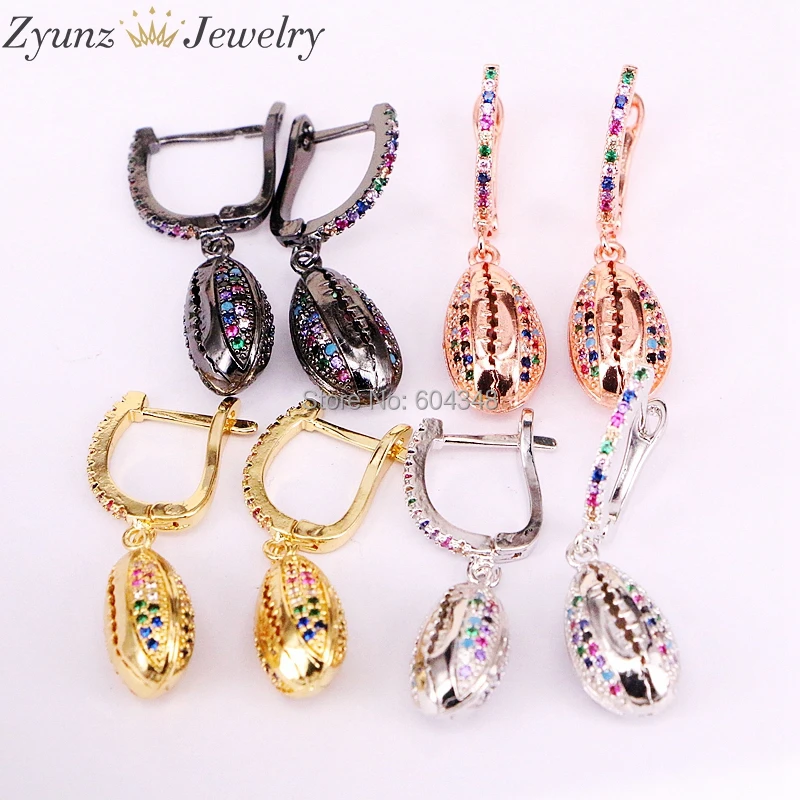 

5Pairs ZYZ339-1312 micro pave rainbow cubic zirconia sea shell dangle charm earring in 4 colors