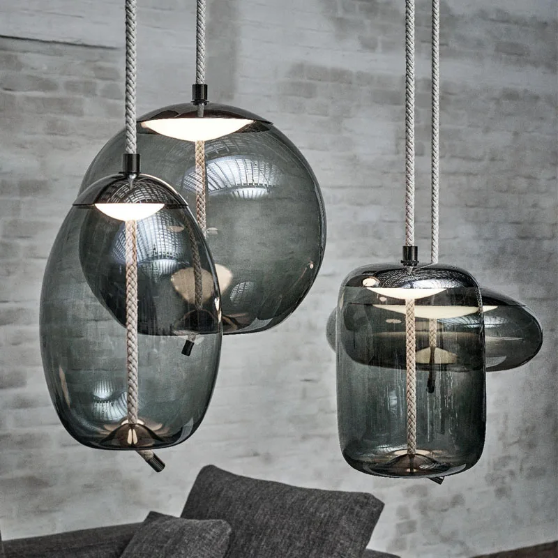 

Nordic Loft Glass Led Pendant Lights Modern Living Room Restaurant Bar Study Bedside Light Fixtures Rope Hanging Lamp Luminaire
