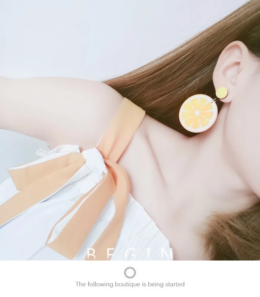 Корейский, геометрической формы, большие круглые свисающие серьги с фруктами, Милые Акриловые висячие серьги с лимоном для женщин и девушек, модные серьги