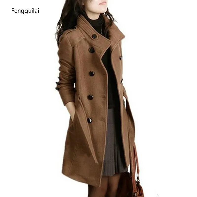 Женский Тренч, шерстяное пальто, зимнее приталенное двубортное пальто, зимнее пальто, Длинная Верхняя одежда для женщин, пальто больших размеров
