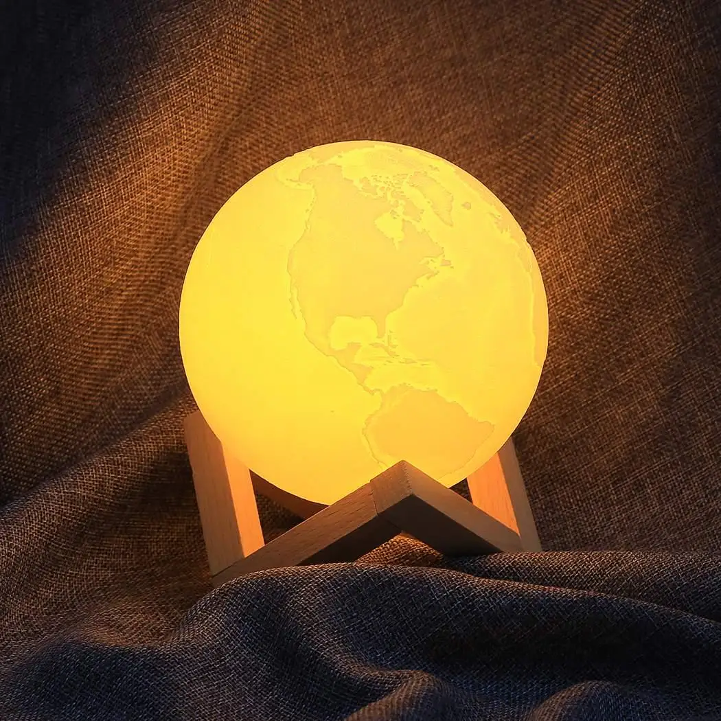 

3D Print Earth LED Lamp Touch Switch Brightness Adjustable with Wooden Stand 2 Night light Lamp Types 5.1 Inch