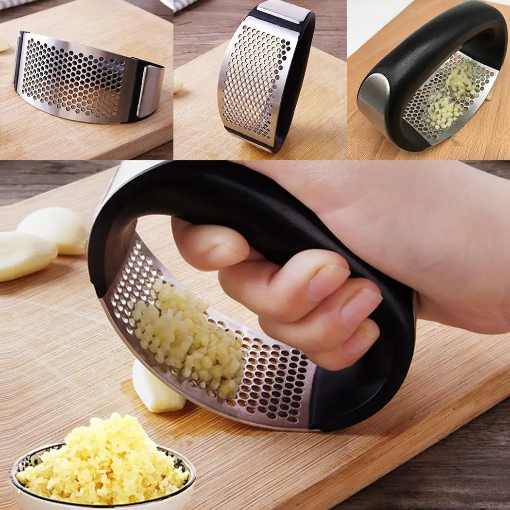 

Stainless Steel Garlic Press Household Manual Ginger Arched design is easy to use. Juice Minced Black Mashed