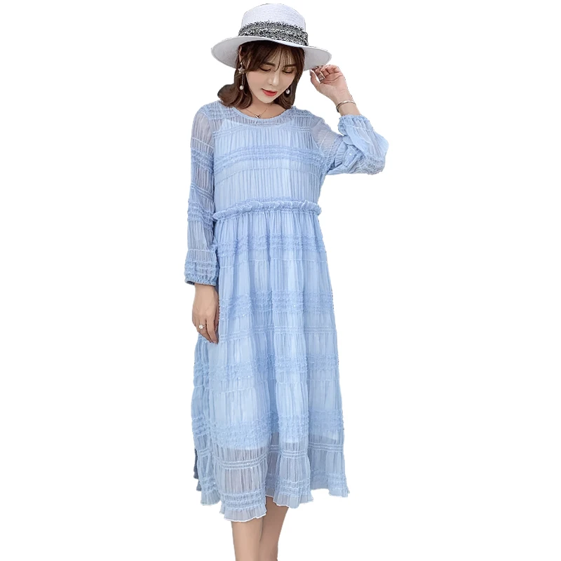 

2019 spring long sleeve pregnant women long lantern sleeve plus size maternity maxi dress with lining sweet long loose dress